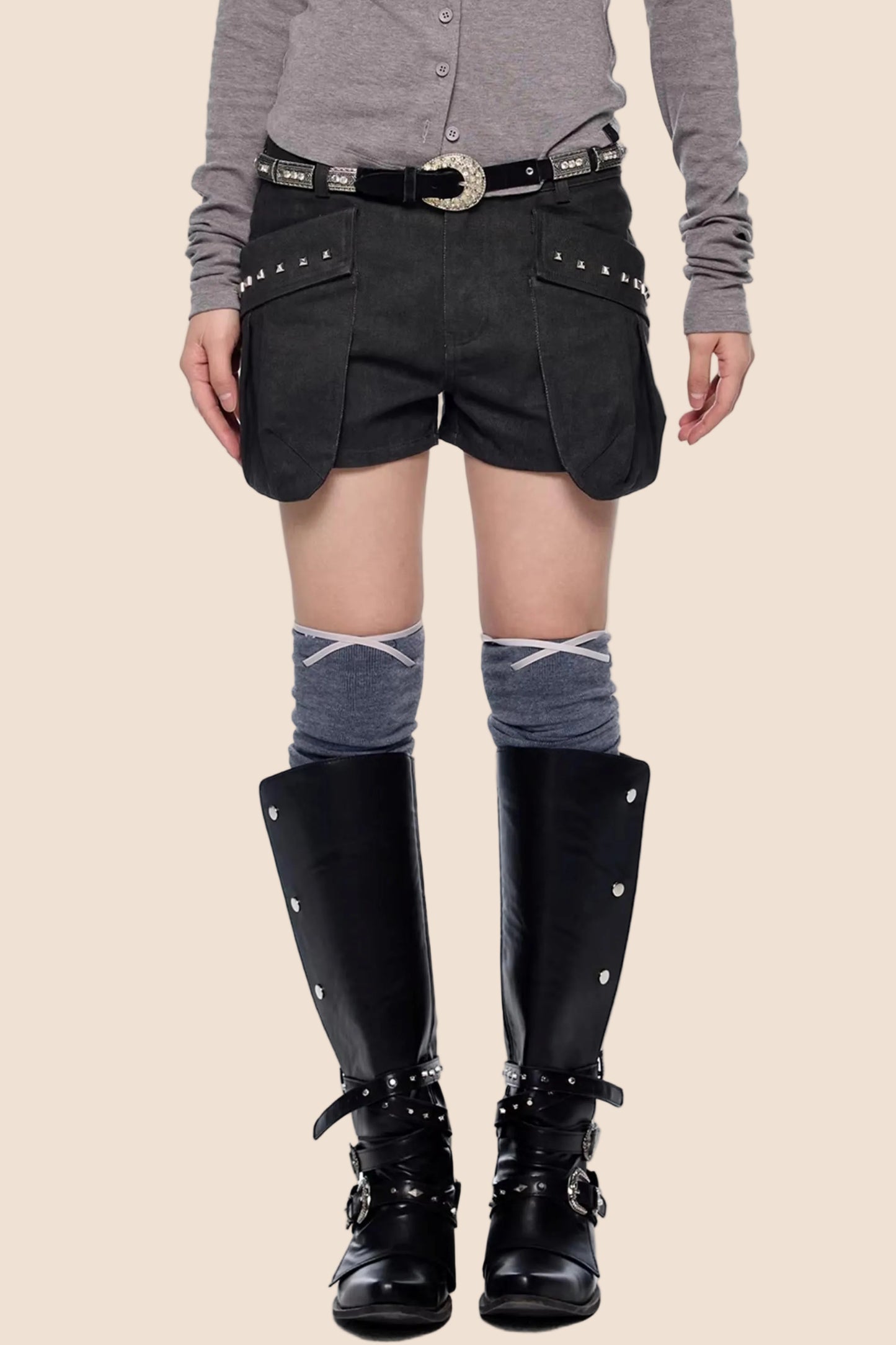 Rivet Pleated A-Line Shorts