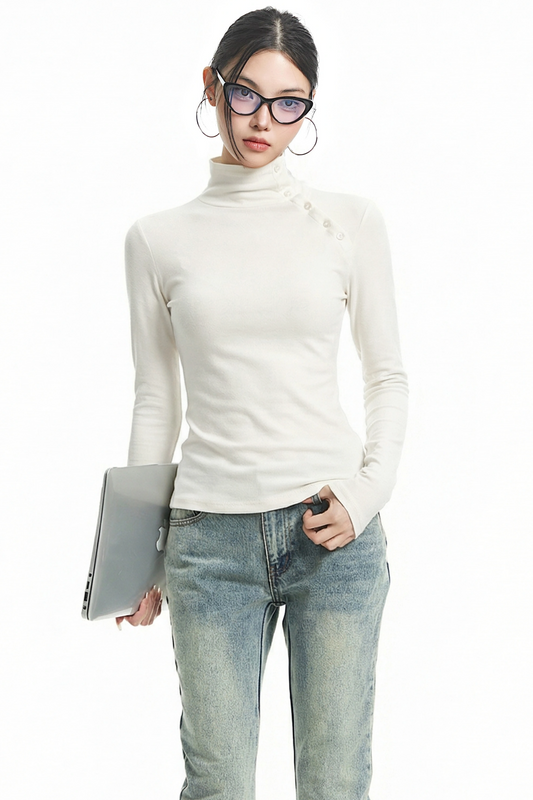 Retro Coffee Diagonal Collar Top