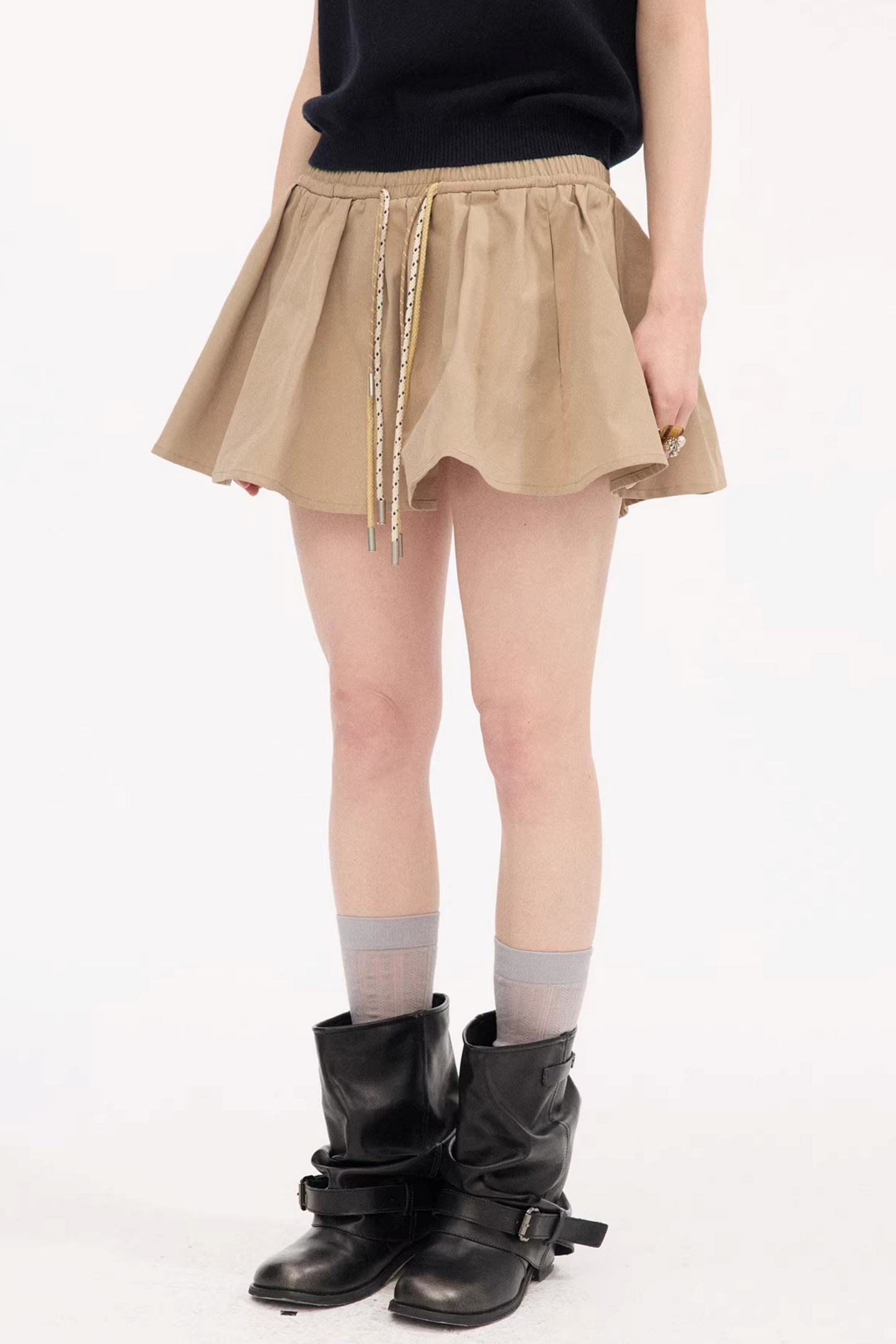 Elastic Tie-Up Puffy Skirt