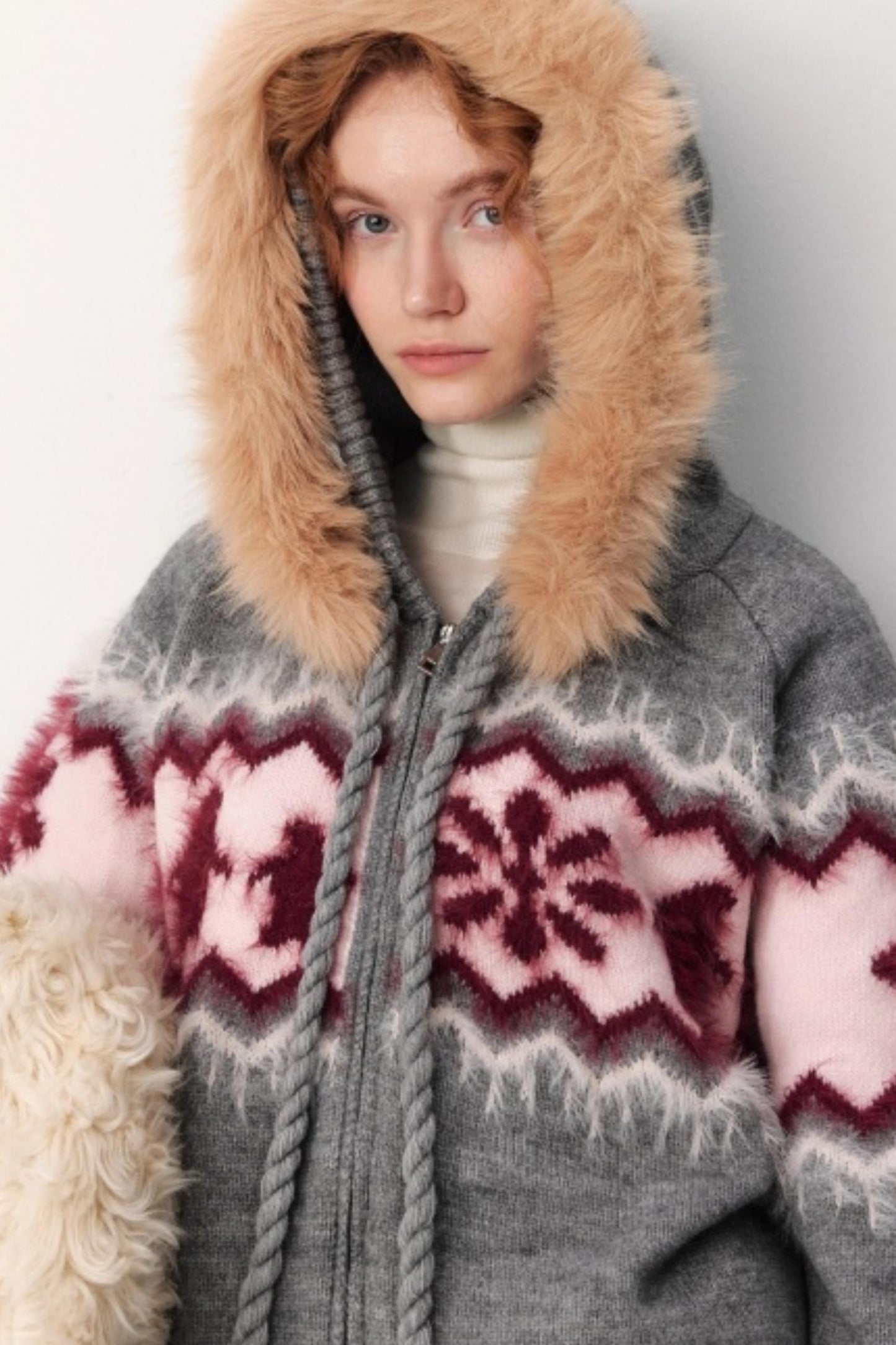 Faux Raccoon Fur Hooded Coat