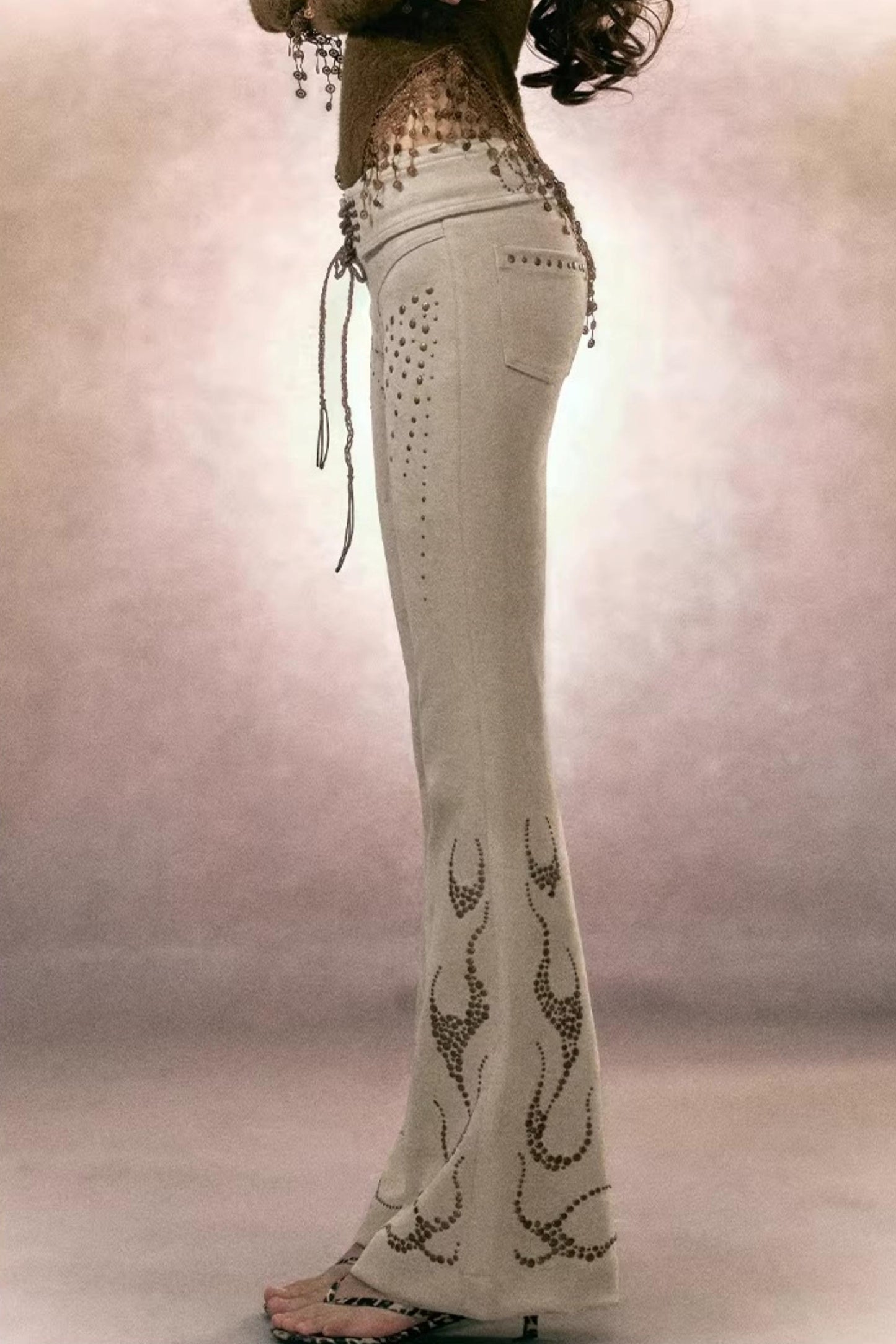 Retro Rhinestone Flared Pants