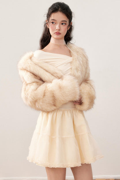 Cross-Line Shoulder Puffy Patchwork Dress