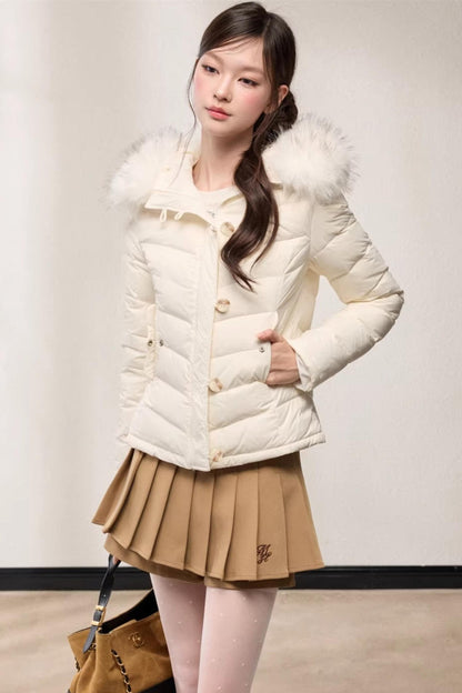 Fur Collar Hooded Slim Fit Jacket