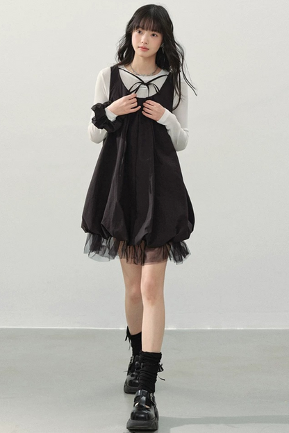Black Gauze Bubble Dress Set
