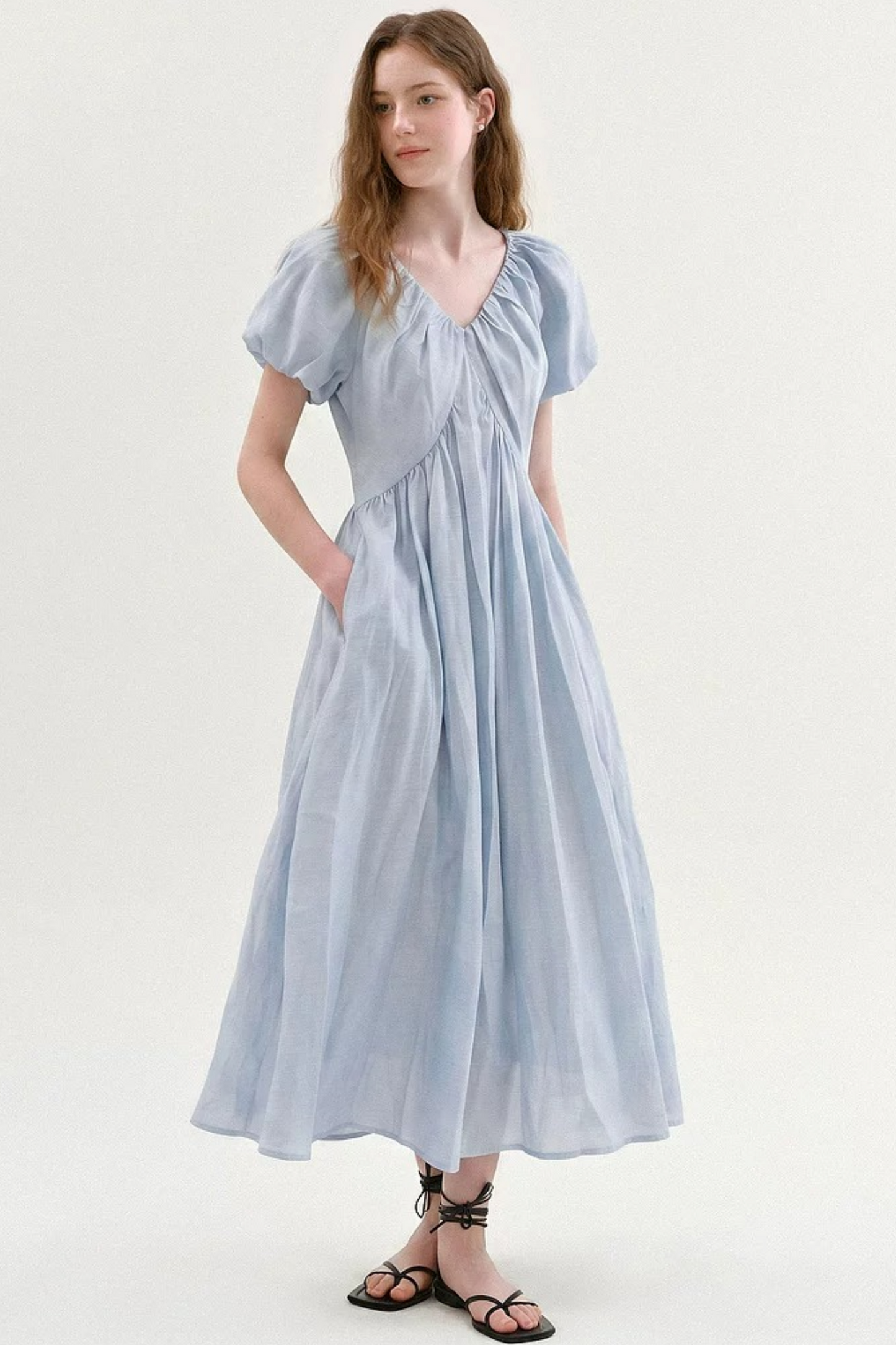 Lyocell Puff Sleeve Dress
