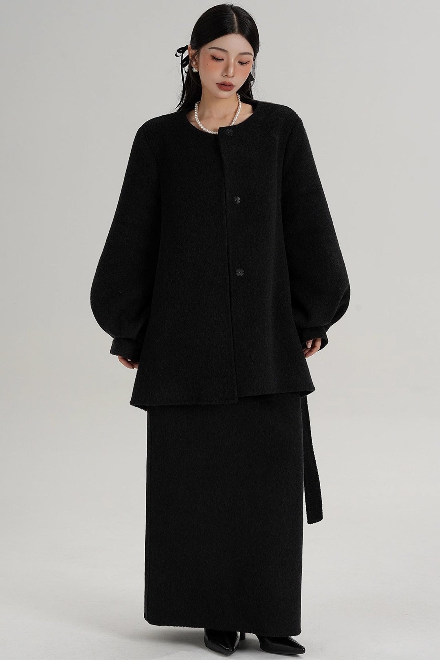Lantern Sleeve Wool Coat