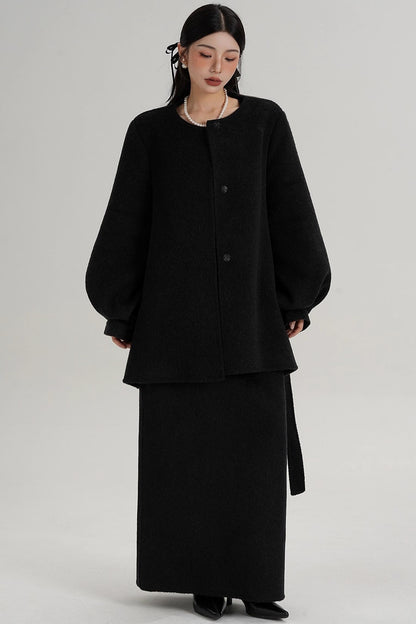 Lantern Sleeve Wool Coat