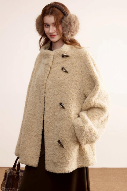 Stand-Up Collar Faux Shearling Coat