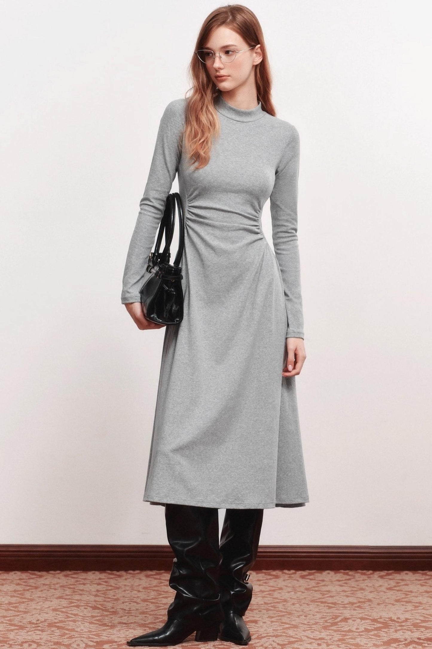 Shirred Slim Warm Long Dress