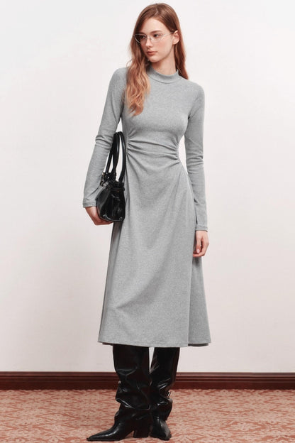 Shirred Slim Warm Long Dress