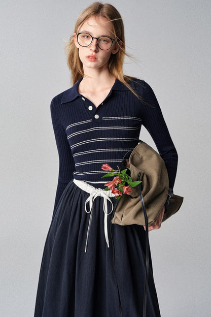 Morning Dew French Striped Long-Sleeved Top