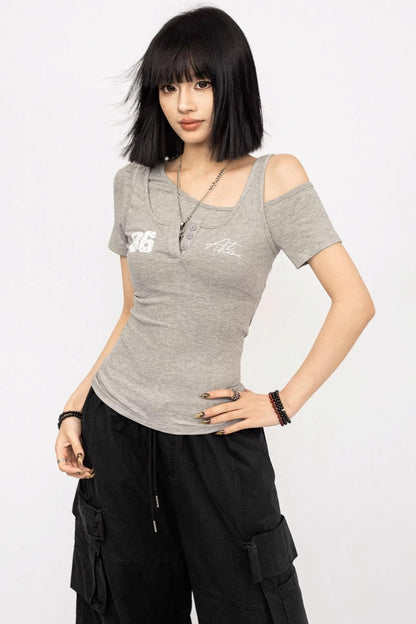 Retro-Asymmetrisches-Schwarz-Oberteil