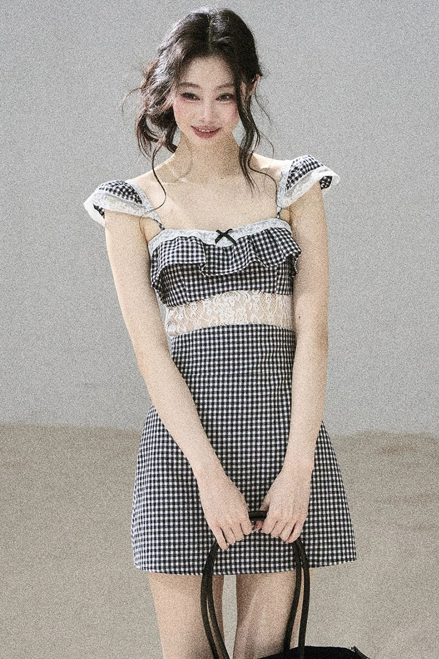 French Lace Plaid Summer Dress