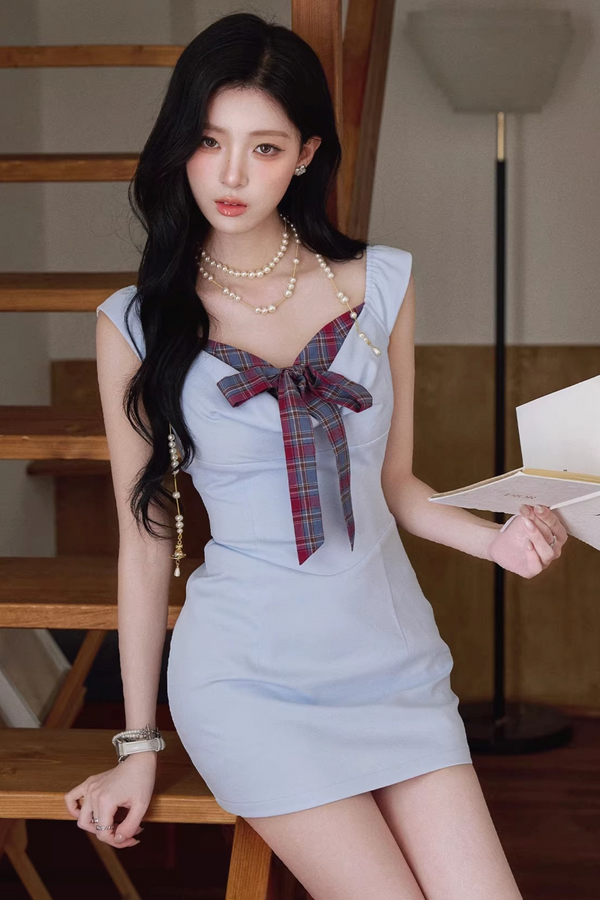 Blue Bowknot A-Line Dress