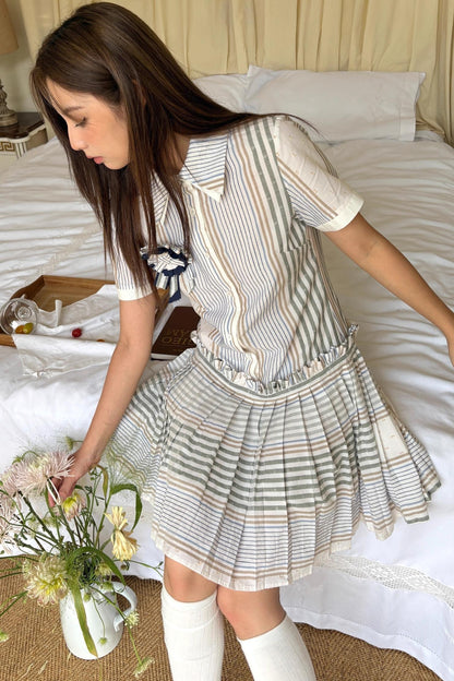 Japanese Sweet Striped Pleated Dress