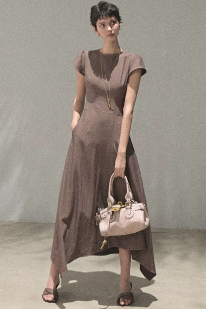 Asymmetrical Color Block Denim Dress