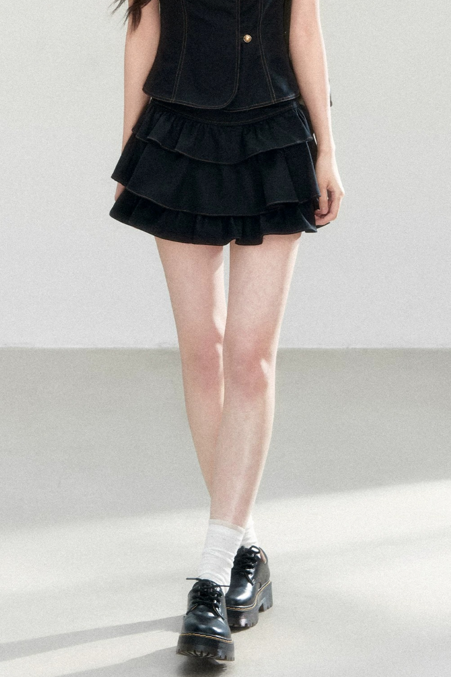 Retro Collar Blouse & Cake Skirt Set-Up