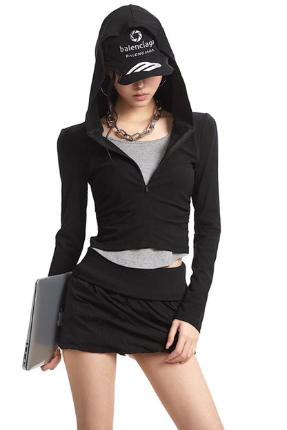 Black Hooded Long Sleeve T-Shirt