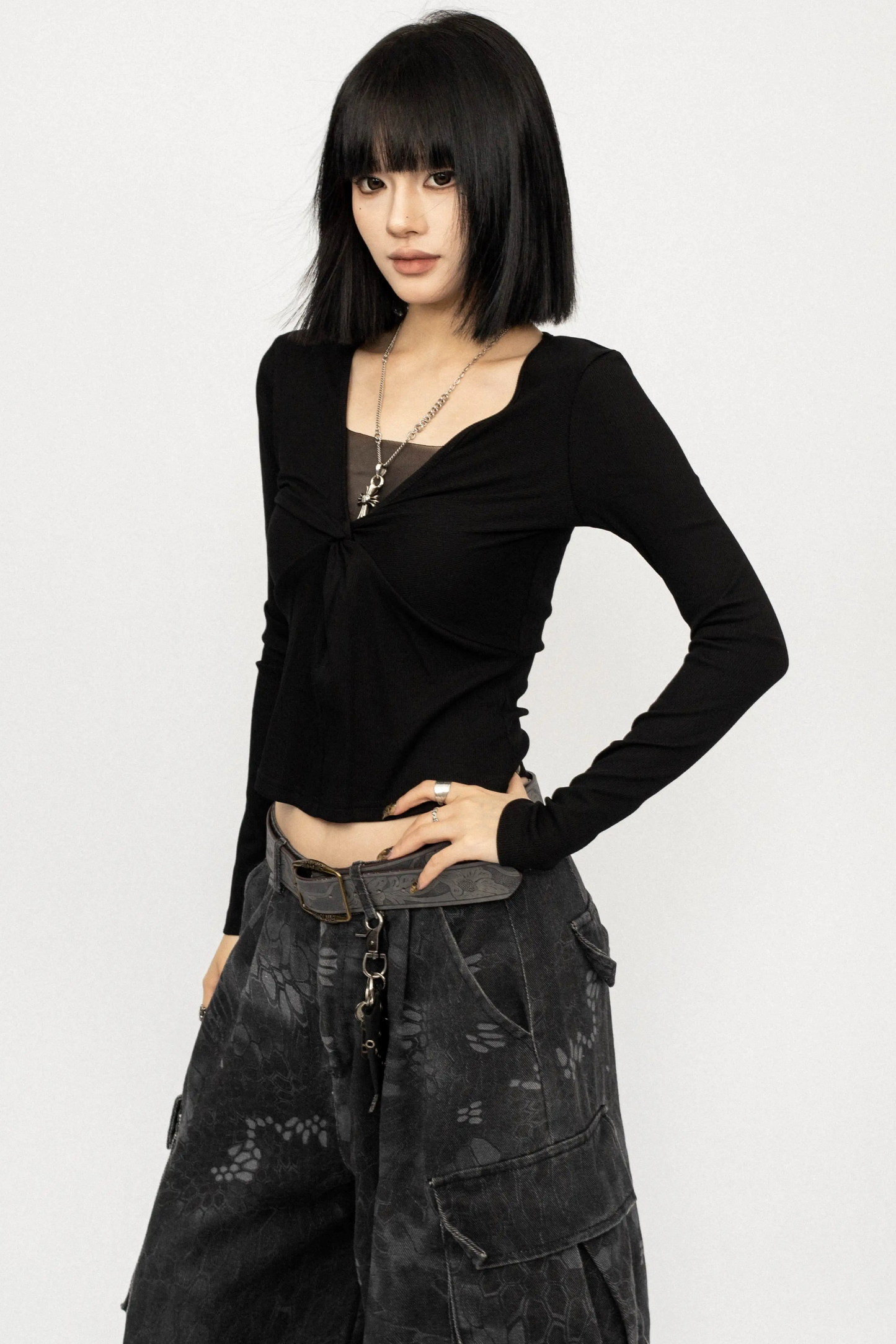 Retro Lace-Up Black Top