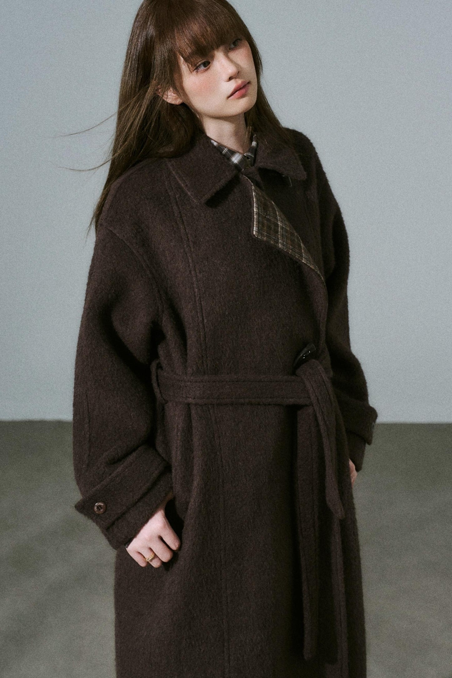 Wool Tweed Plaid Long Coat