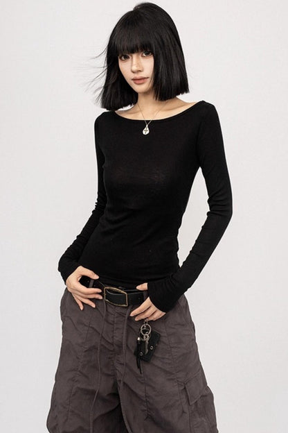 Black Straight Shoulder Top