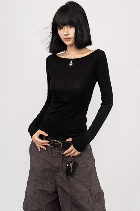 Black Straight Shoulder Top