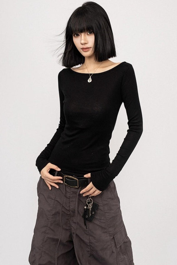 Black Straight Shoulder Top