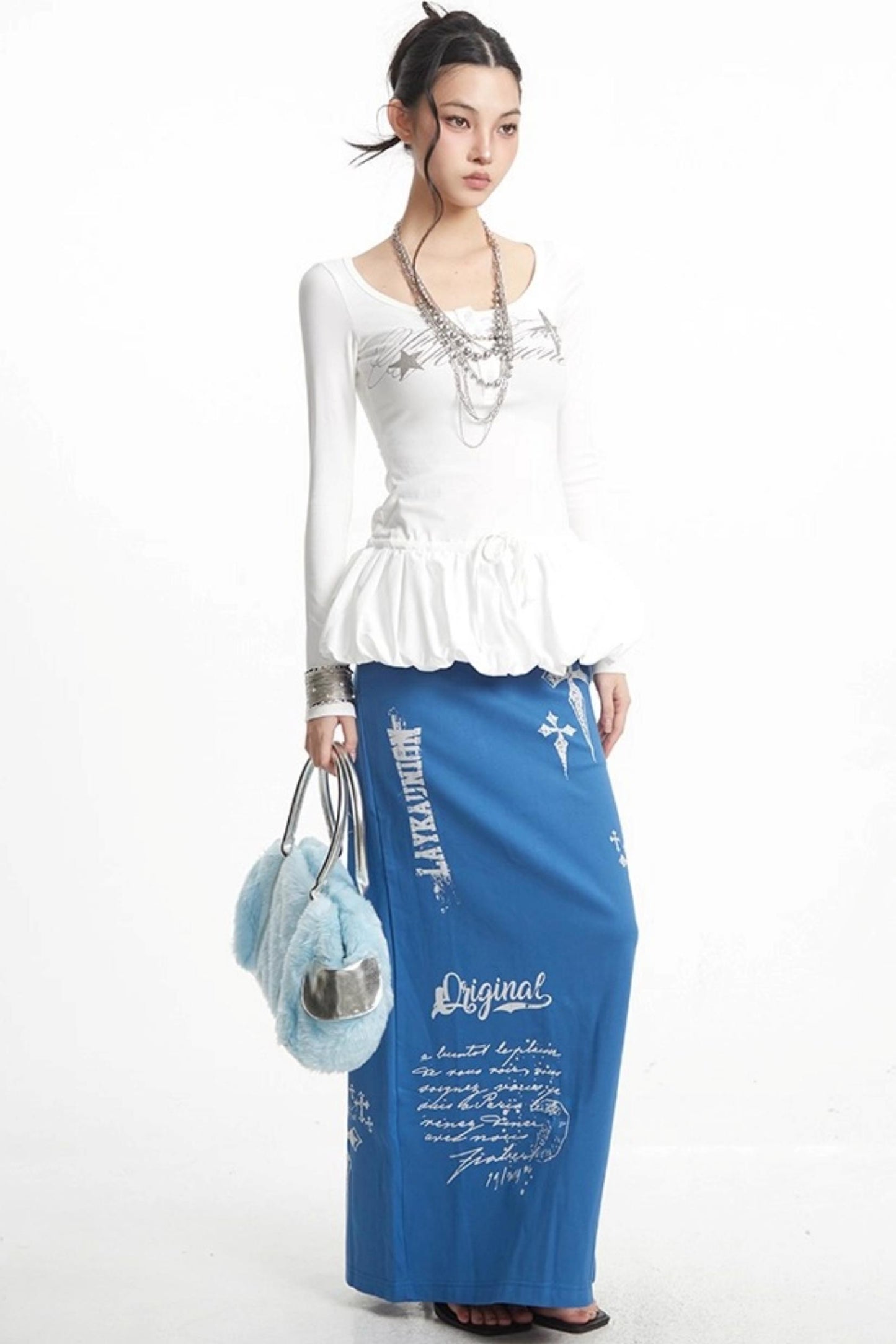 Vintage Cross Print Straight Skirt