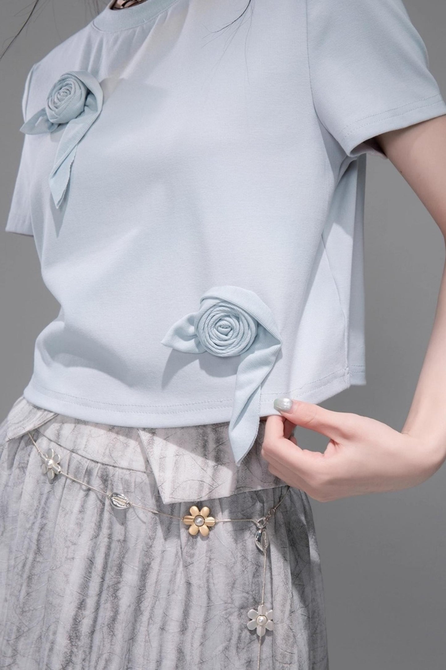 T-shirt sophistiqué bleu glace marron rose