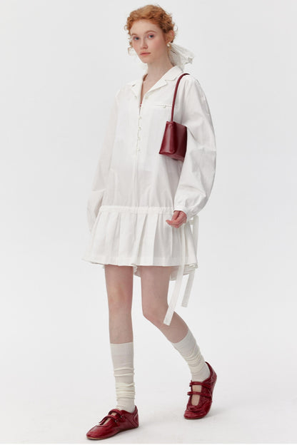 Pleated Drawstring Shirt Dress