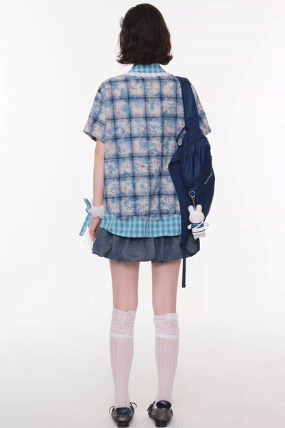 Sweet Bubble Bowknot Denim Skirt