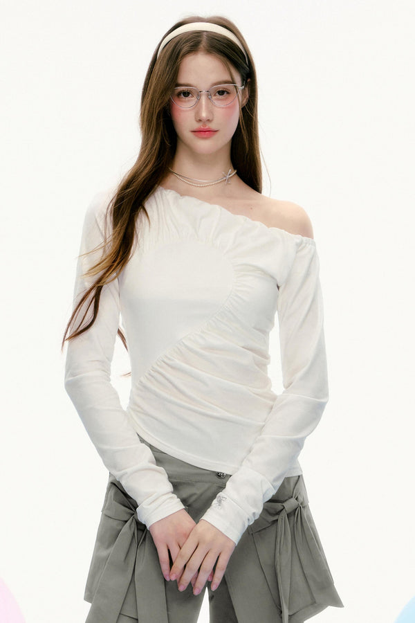 Temperament Slanted Shoulder T-Shirt