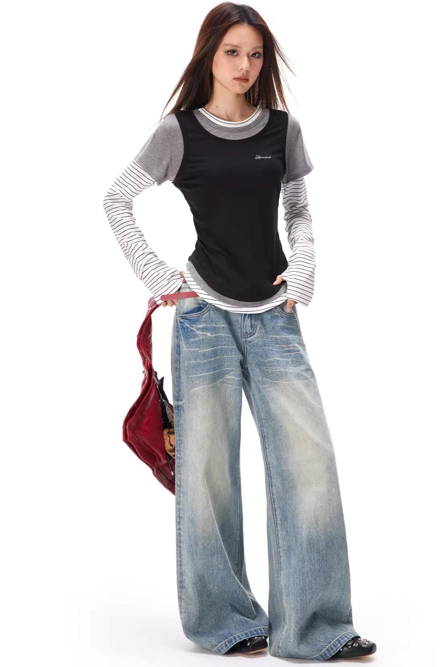 Retro Leopard Print Blaue Jeanshose