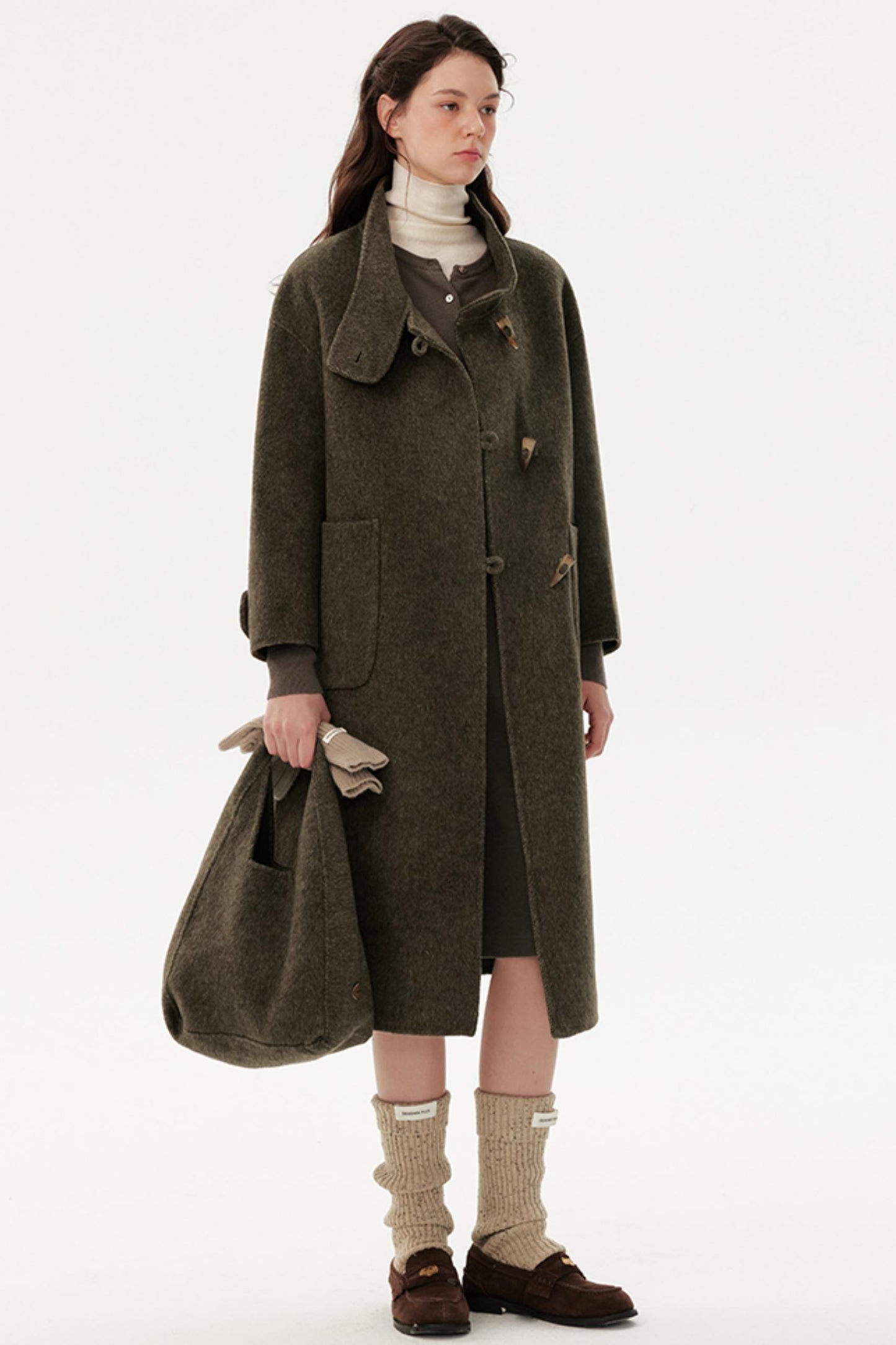 Collar Wool Reversible Coat & Bag Set