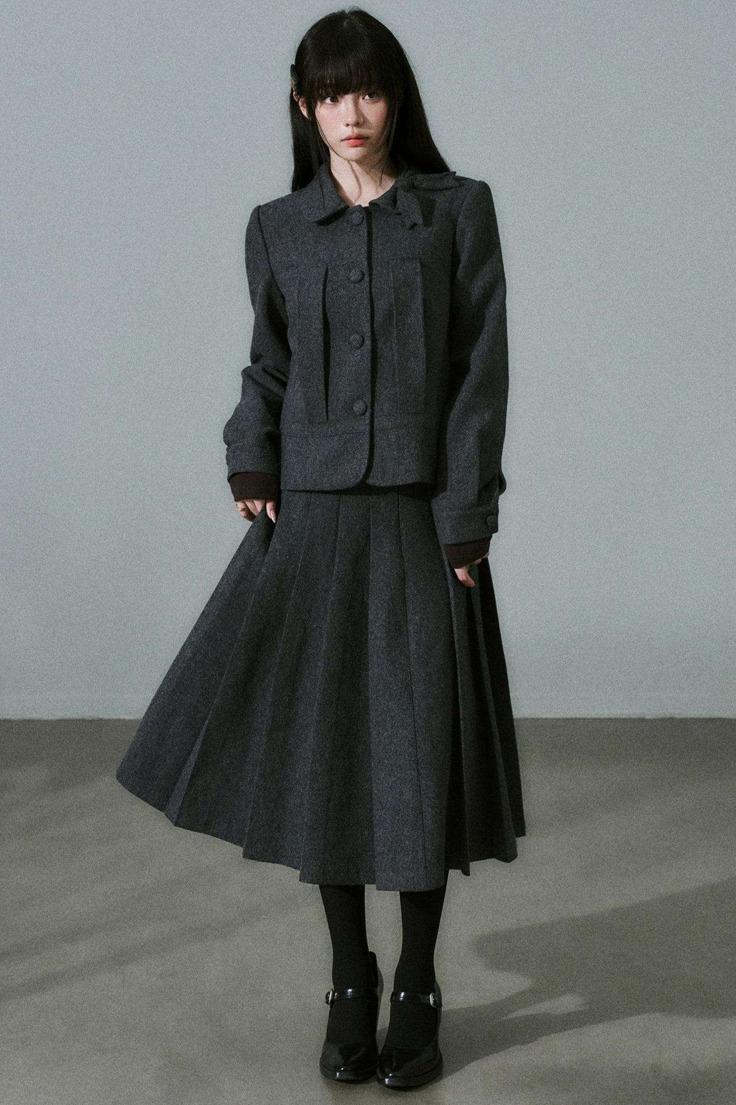 Wool Bow Tie Blazer Suit & Skirt Set-Up