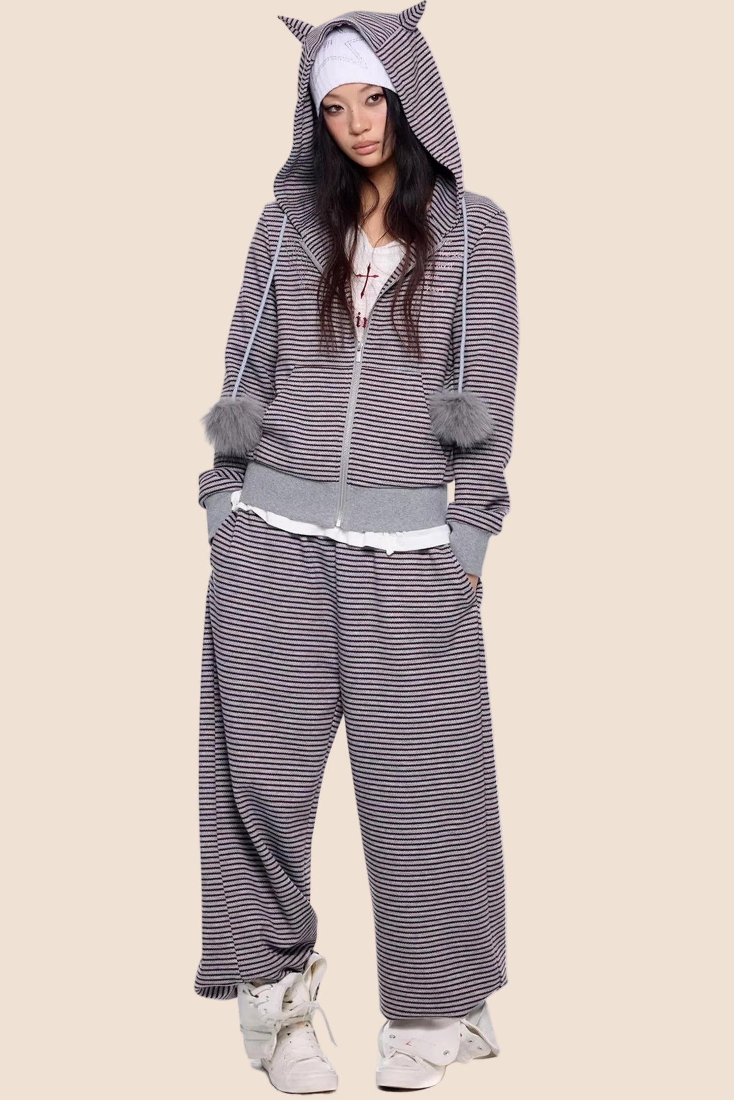 Devil Striped Hooded Jacket Set-Up