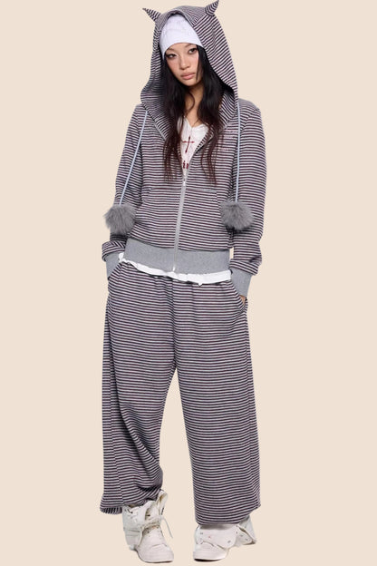 Devil Striped Hooded Jacket Set-Up