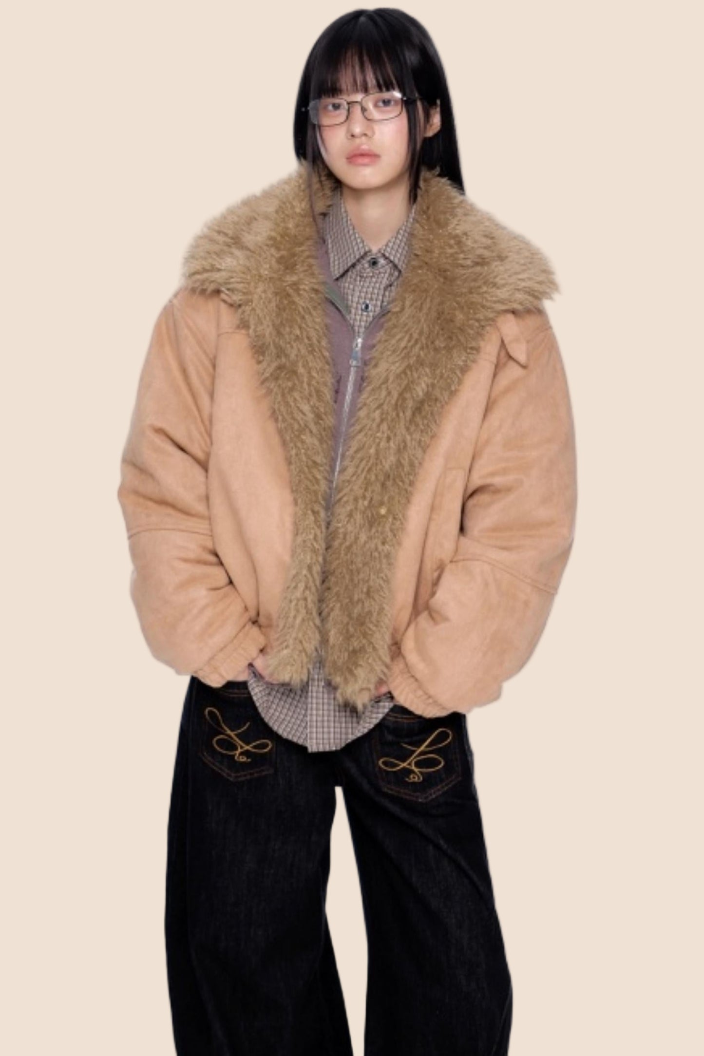 Faux Suede Fur Collar Jacket