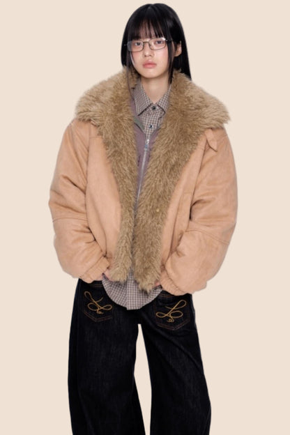 Faux Suede Fur Collar Jacket