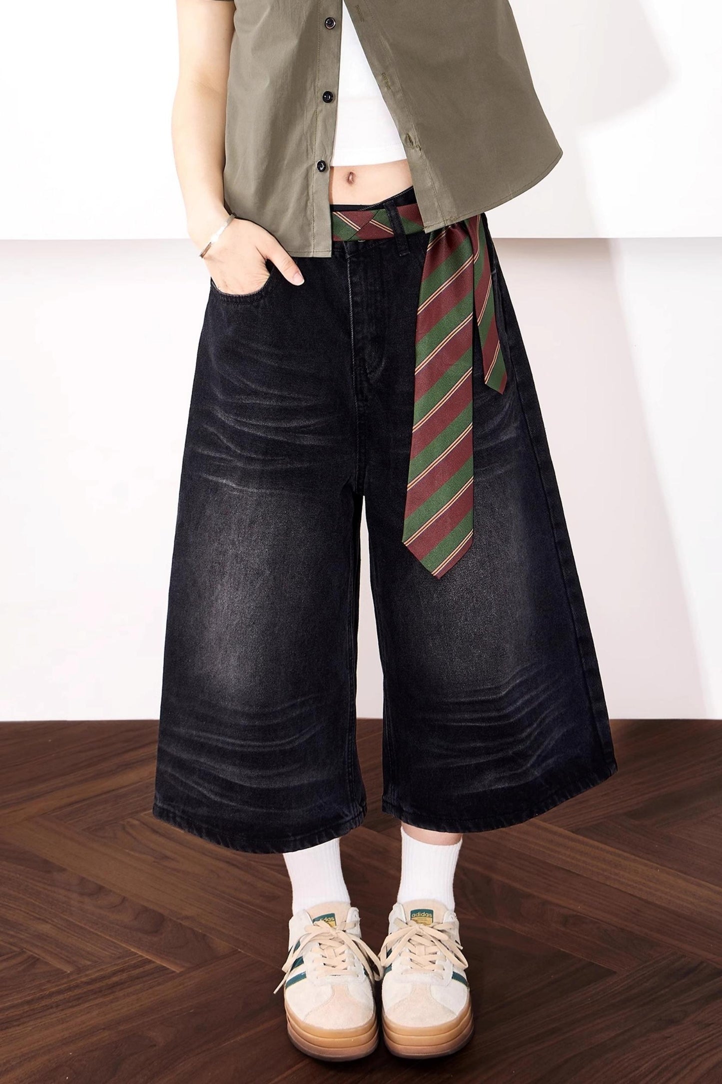 High-Waisted Whisker Denim Shorts