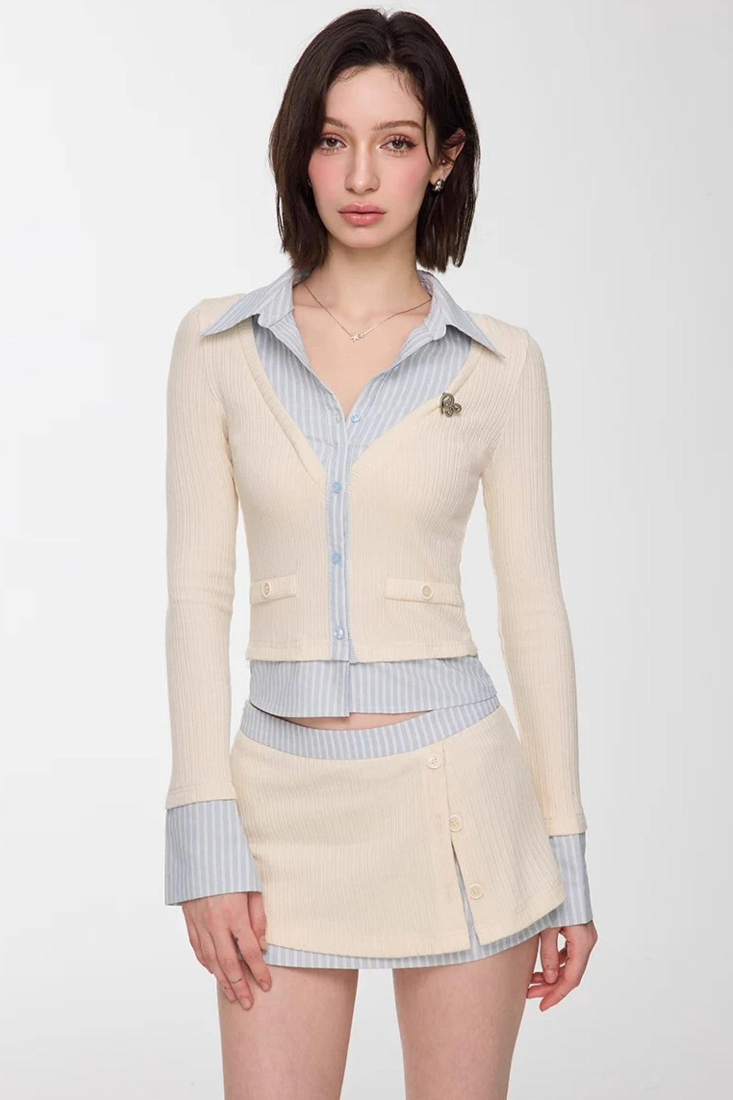 Patchwork Two-Piece Blouse Suit Set-Up