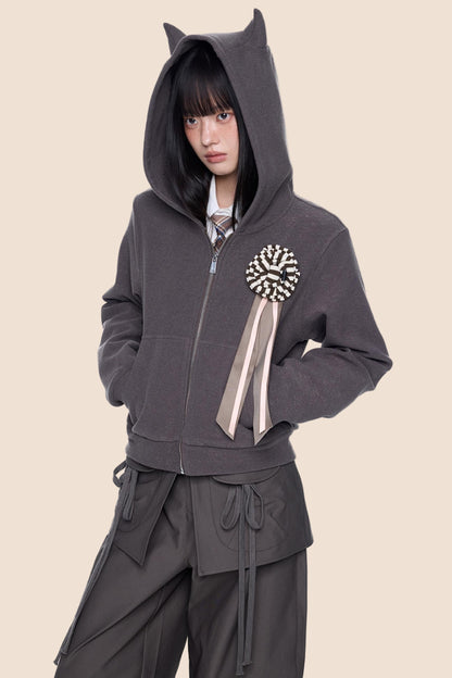 Devil Horn Short Hoodie Sweatshirt