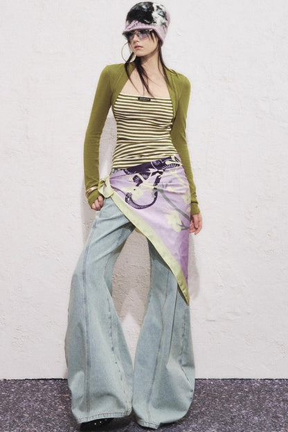 Fake Two Slimming Striped Knit Top