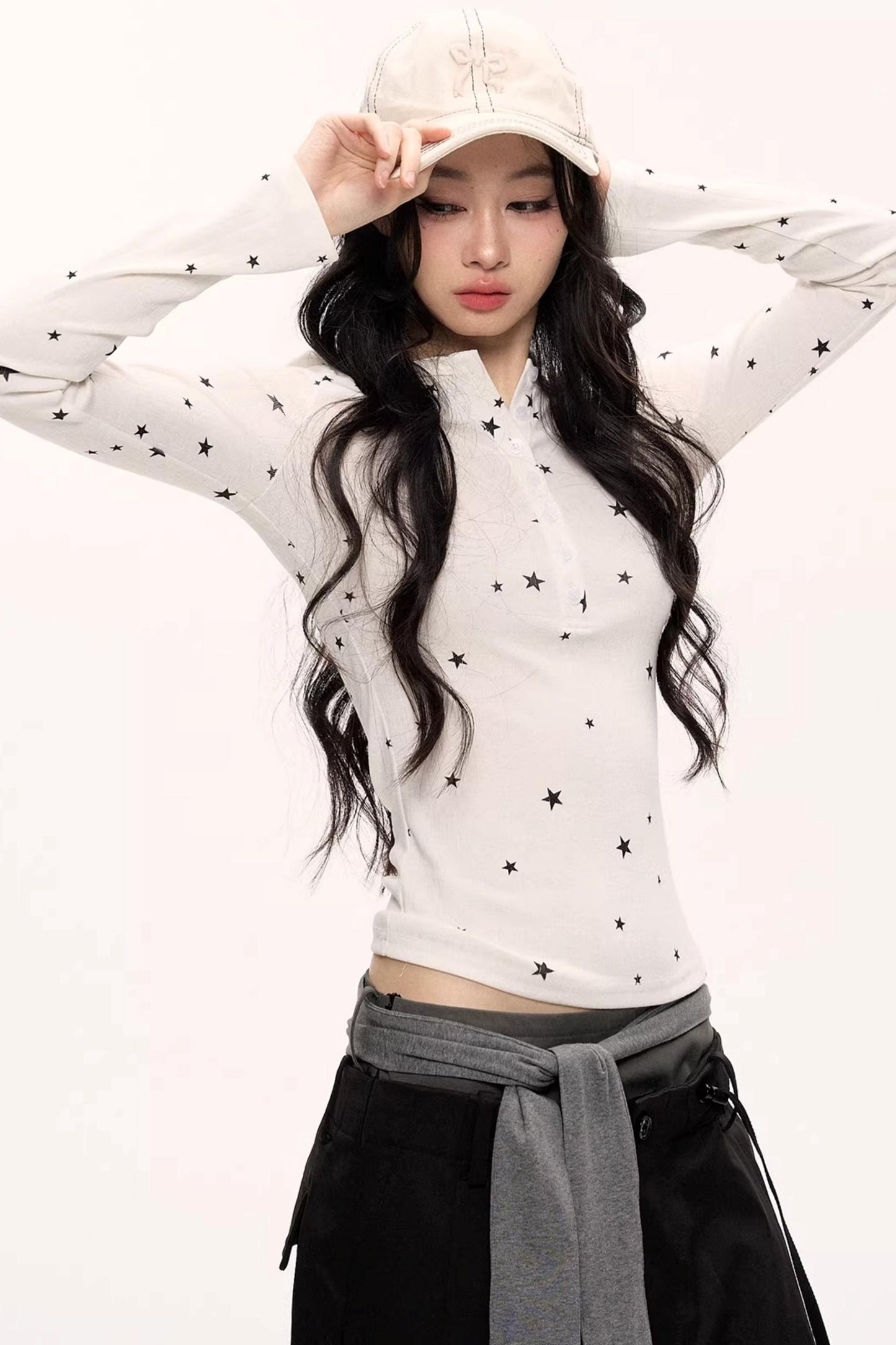 Star Print Knitted Henley Top
