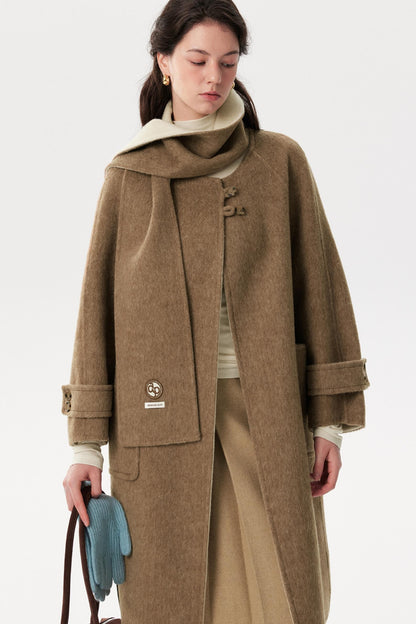 Brown Wool Scarf Collar Outwear