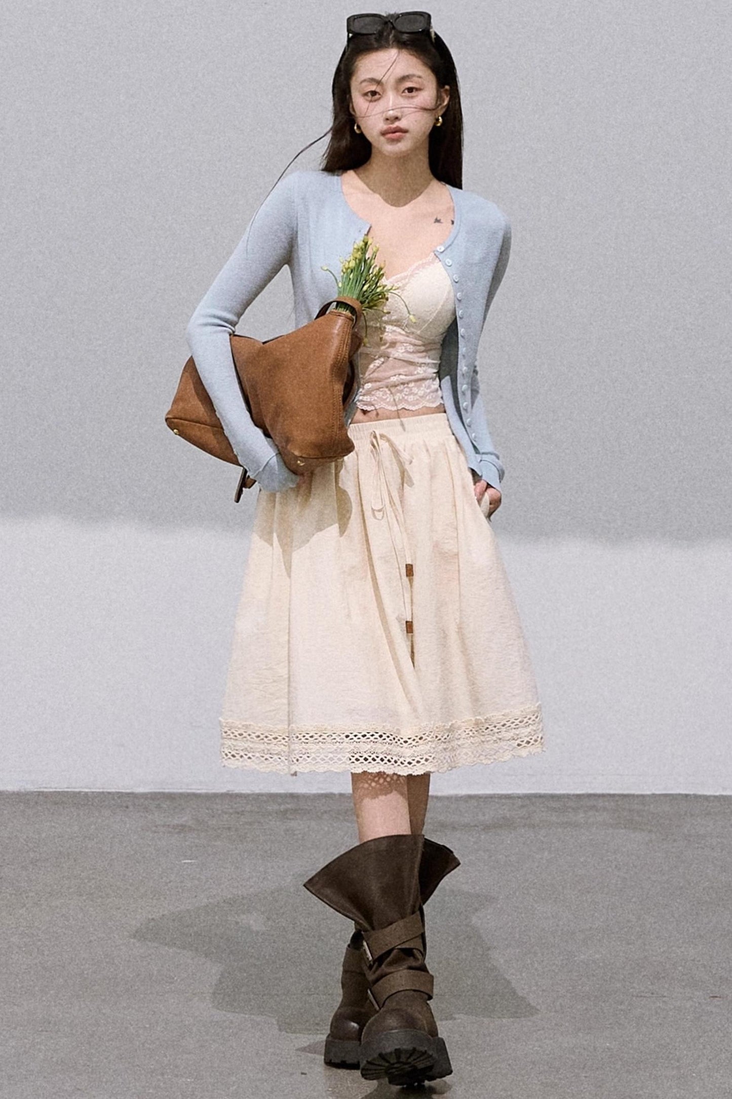 High-End Cotton Blend Lace A-Line Skirt