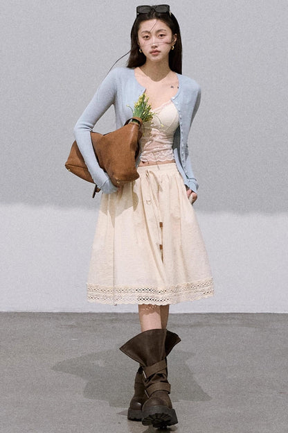 High-End Cotton Blend Lace A-Line Skirt