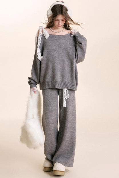 Romantic Lace Wool Sweater Set-Up