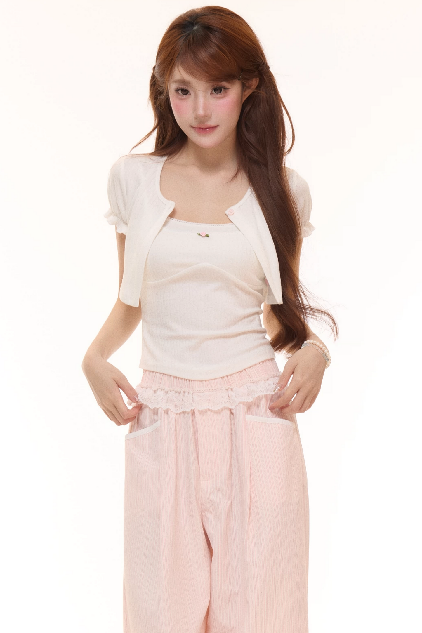 Ribbed Knit Cardigan Pants Set-Up