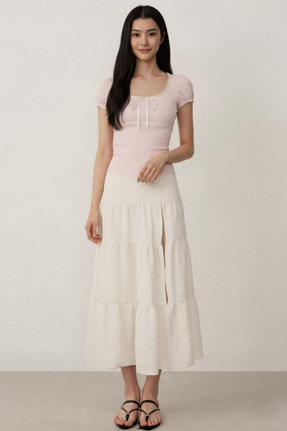 Embroidered Jacquard A-Line Skirt